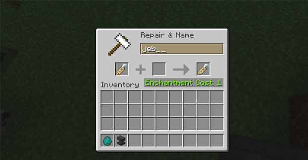 Name tag on an anvil in Minecraft